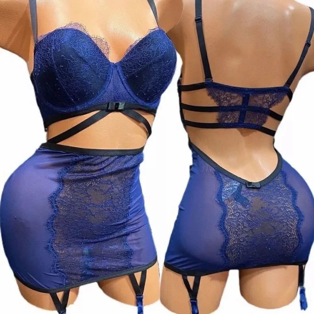 Victoria’s Secret Push Up Padded Sexy Sheer Mesh lace Garter babydoll Chemise